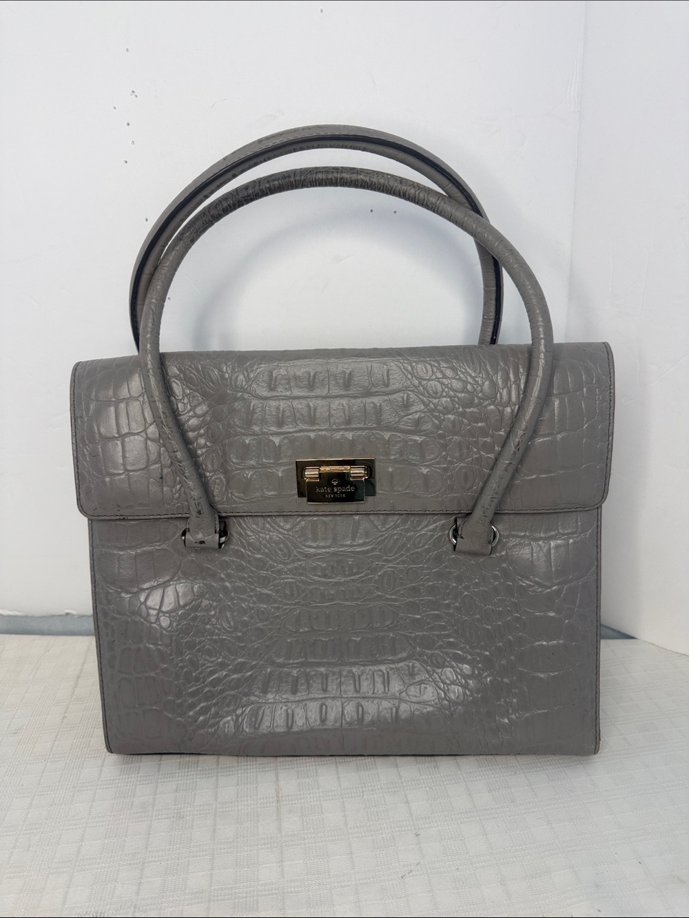 Kate Spade NY Orchard Valley Sinclair Crocodile Leather Shoulder Large “Putty”